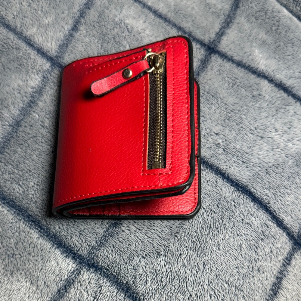 Red Leather Wallet with Zipper